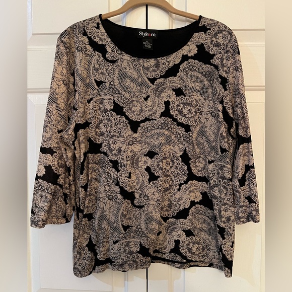 Style & Co. Tops - Style & Co. Black and Cream Lace Design Blouse Size XL